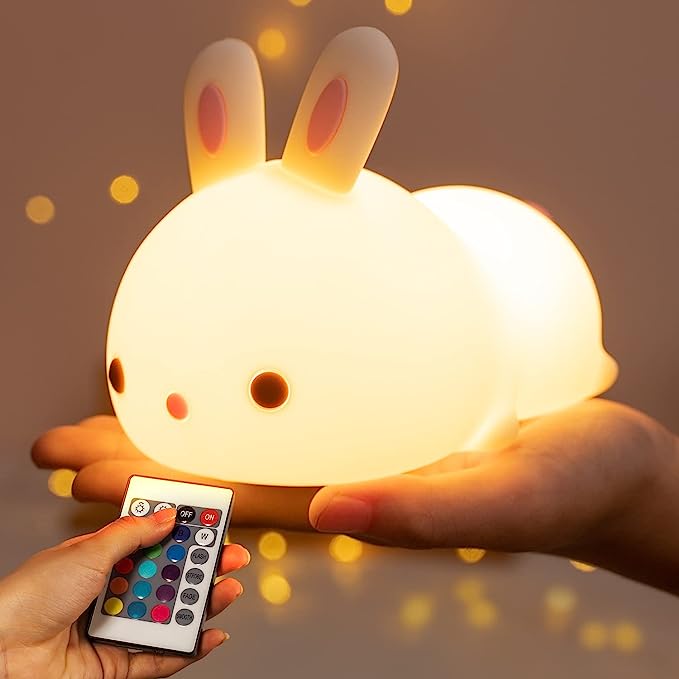 One Fire Cute Bunny Night Lights for Kids Room, Kawaii Remote 16 Colors Cool Lamps Cool Lights, Dimmable Kids Night Light for Kids, Tap for Fun Cute Stuff for Teen Girls,Led Animal Nursery Cute Gifts