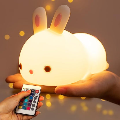 One Fire Cute Bunny Night Lights for Kids Room, Kawaii Remote 16 Colors Cool Lamps Cool Lights, Dimmable Kids Night Light for Kids, Tap for Fun Cute Stuff for Teen Girls,Led Animal Nursery Cute Gifts